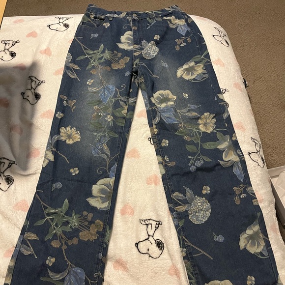Floral Blue Women's Jeans - Picture 1 of 2